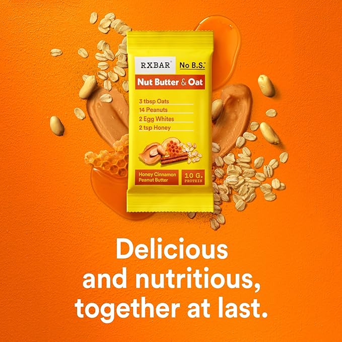 RXBAR Nut Butter and Oat Protein Bars, Protein Snacks, Snack Bars, Honey Cinnamon Peanut Butter, 23.2oz Box (12 Count)