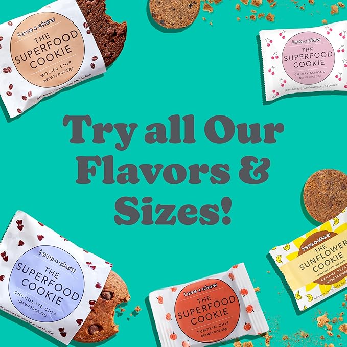 Love + Chew Superfood Soft Baked MINI Cookies, Mint Cacao Brownie Flavor, Plant Based Cookie Made With Almonds & Dark Chocolate for Kids and Adults, Vegan Snacks, Gluten Free, Paleo, Non GMO, 18 Pack