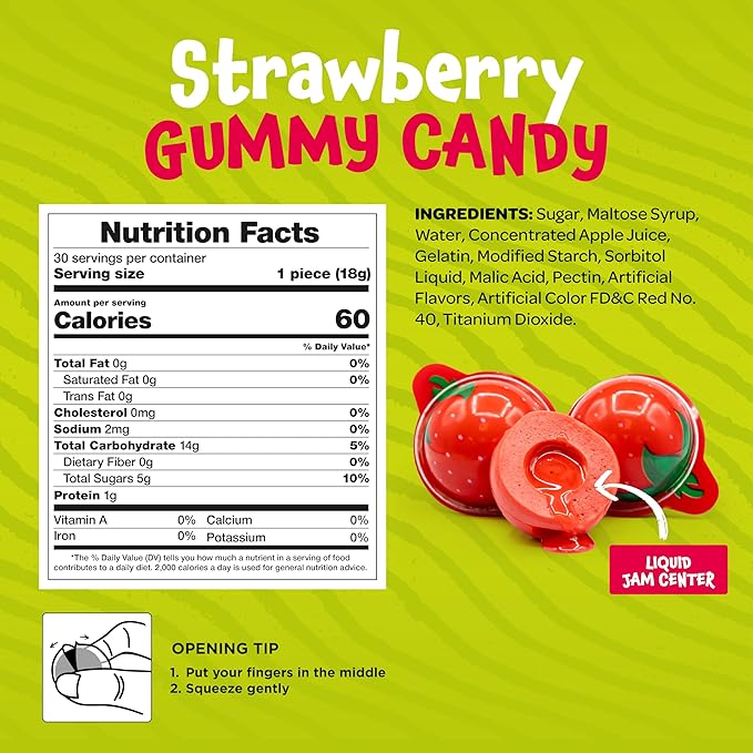 Strawberry Gummy Balls - 19 Ounce Jar (30 Count) - Jelly Filled Gummies - Individually Wrapped Gummy Candy - Fun Party Favors - Candy for Goodie Bags by Funtasty