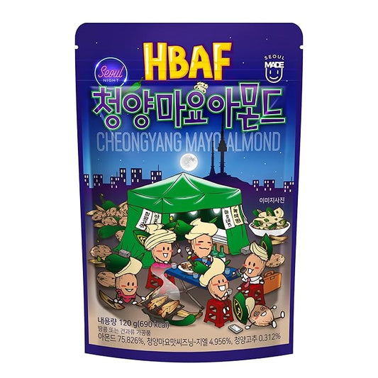 [Official Gilim HBAF] Korean Seasoned Green Chili Mayo Pepper Almond Nut | Kids, School, Lunch, Office, Work, Travel, Camping Party Snack | Pre-workout Protein Snack | Korean Food Healthy Snacks | Asin Snack Korean Sovenior (Green Chili Mayo x 120 gram...