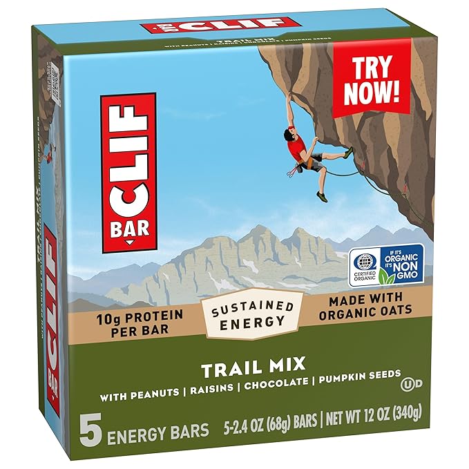 CLIF BAR - Energy Protein Bars - Trail Mix - Made with Organic Oats - Energy Bars - Non-GMO - (5 Pack)