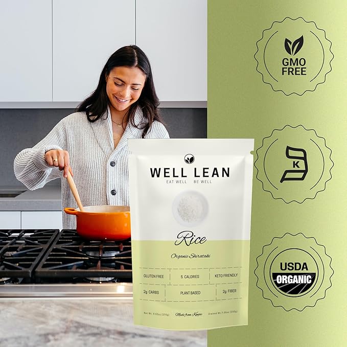 Well Lean USDA Organic Konjac Shirataki Rice - Low Carb, Keto Rice, 6 Pack (12 Servings) - Ideal for Keto, Paleo, and Low Carb Diets - Ready to Eat, Low Carb 2gm, Low 5 Cal