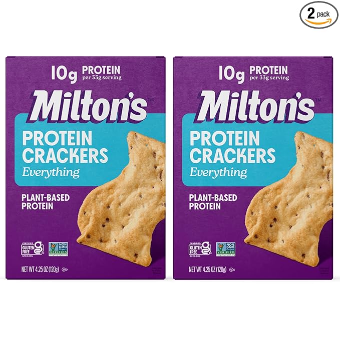 Milton's Protein Crackers, Everything - 10g of Plant-Based Protein Per Serving, Gluten Free, Non-GMO Project Verified, Vegetarian-Friendly, Zero Grams Added Sugar Per Serving, 4.25 Oz, Pack of 2