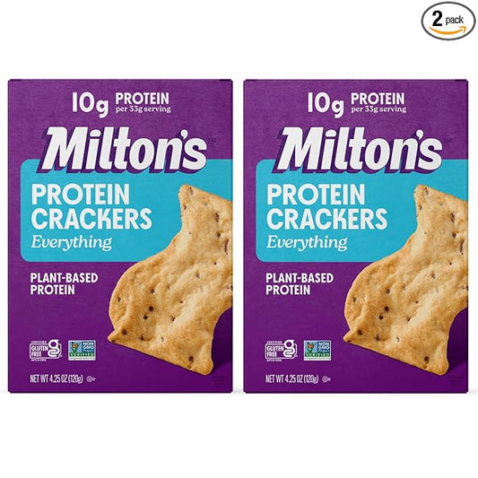 Milton's Protein Crackers, Everything - 10g of Plant-Based Protein Per Serving, Gluten Free, Non-GMO Project Verified, Vegetarian-Friendly, Zero Grams Added Sugar Per Serving, 4.25 Oz, Pack of 2
