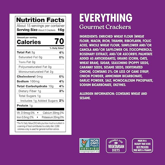 Milton's Gourmet Crackers Variety Bundle (Original Multi-Grain, Everything, Crispy Sea Salt, Salt & Pepper) - Non-GMO Project Verified, Natural Ingredients, Kosher, Great for Charcuterie Boards - Pack of 4