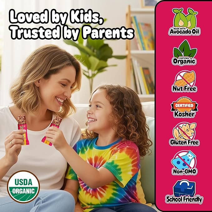 Snakkidz Organic Chewy Granola Bars for Kids, Allergen-Free, Nut-Free, Gluten-Free, Low Sugar Snack Bars Made with Avocado Oil, Individually Wrapped, School Lunch Snacks, Bulk Pack of 15, Chocolate Chip