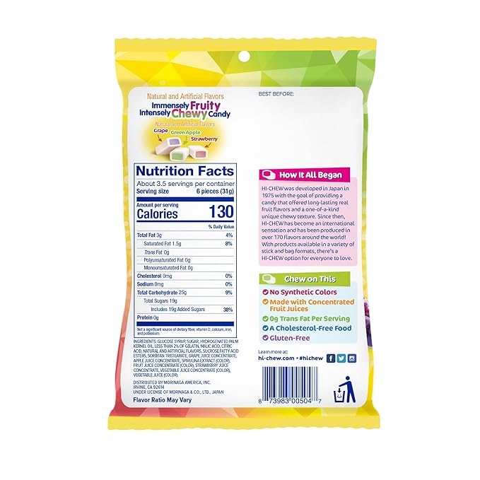 HI-CHEW Original Mix, 6 Bags, 3.53oz each - Strawberry Green Apple Grape - Unique Fun Soft & Chewy Candy - Immensely Juicy Fruity Candy Flavors - Individually Wrapped for Sharing
