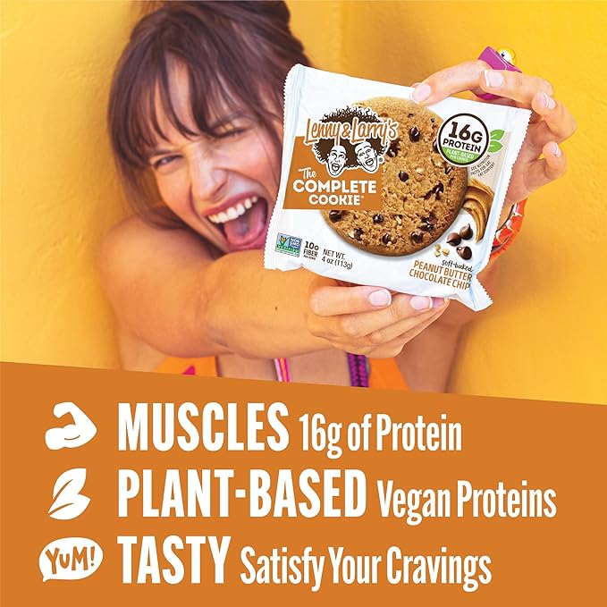 Lenny & Larry's Complete Protein Cookie, [Peanut Butter Chocolate Chip], Chewy Soft Baked, 16g Plant Protein, Vegan, Non-GMO, High Fiber, [4 Ounce] Cookie (Pack of 12)