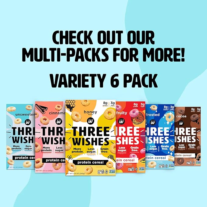 Protein and Gluten-Free Breakfast Cereal by Three Wishes (1-Pack) - High Protein and Low Sugar Snack - Vegan, Kosher, Grain-Free and Dairy-Free - Non-GMO (Honey)
