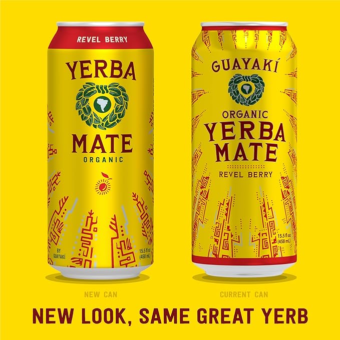Yerba Madre Organic Yerba Mate, Energy Drink Alternative, Revel Berry, 150mg Natural Plant Based Caffeine, Better for You Energy & Focus, No Jitters or Crash, 15.5 Oz (Pack of 12) (Packaging May Vary)