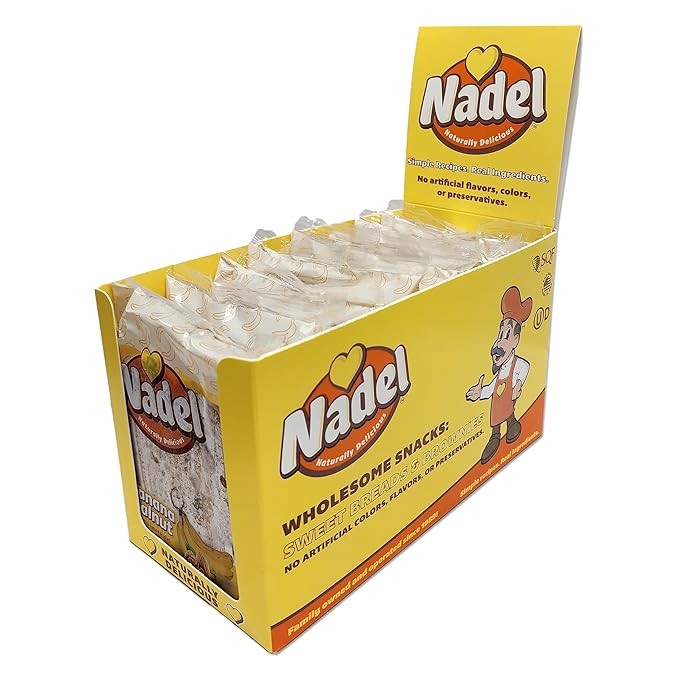 Nadel - Naturally Delicious Banana Nut bread, 8 Pack, Fresh Bananas, Crunchy Walnuts, Lunch snack breakfast bars Natural fresh brand, Cake Slices