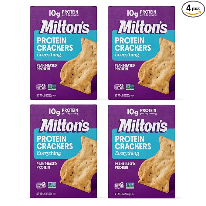 Milton's Protein Crackers, Everything - 10g of Plant-Based Protein Per Serving, Gluten Free, Non-GMO Project Verified, Vegetarian-Friendly, Zero Grams Added Sugar Per Serving, 4.25 Oz, Pack of 4