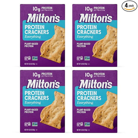 Milton's Protein Crackers, Everything - 10g of Plant-Based Protein Per Serving, Gluten Free, Non-GMO Project Verified, Vegetarian-Friendly, Zero Grams Added Sugar Per Serving, 4.25 Oz, Pack of 4