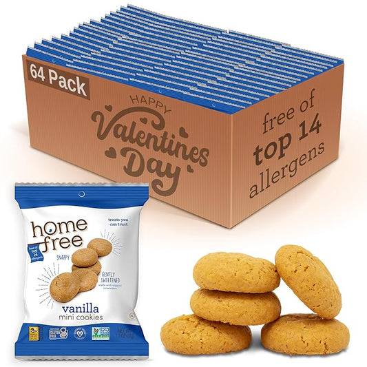 Homefree Mini Vanilla Cookies, Gluten Free, Nut Free, Vegan, Individually Wrapped Packs, School Safe and Allergy Friendly Snack, 1.1 oz. (Pack of 64)