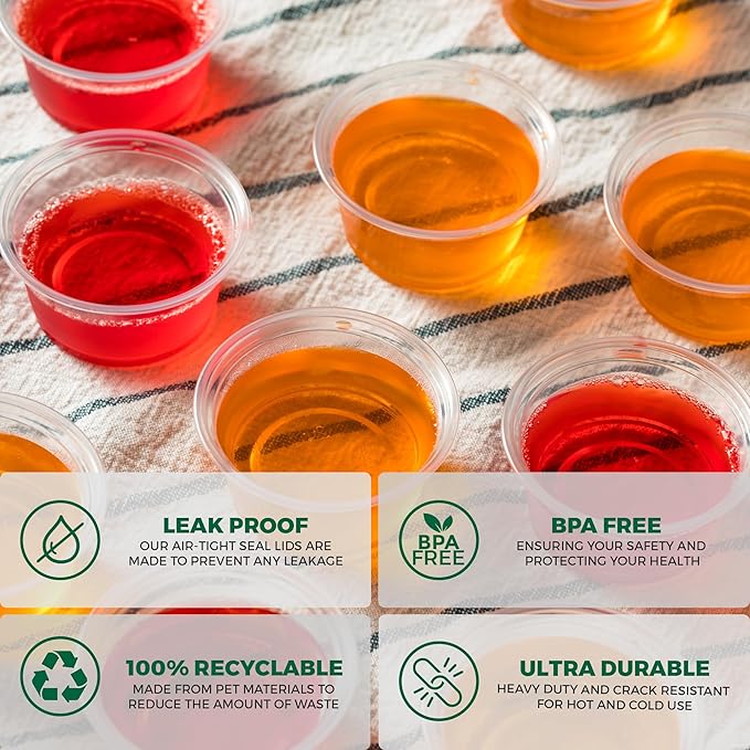 Freshware Plastic Portion Cups with Lids [4-Ounce, 100 Sets] - Souffle, Sampling, Sauce, Snack, Dressing, Jello Shot Cups, Plastic Containers, BPA Free
