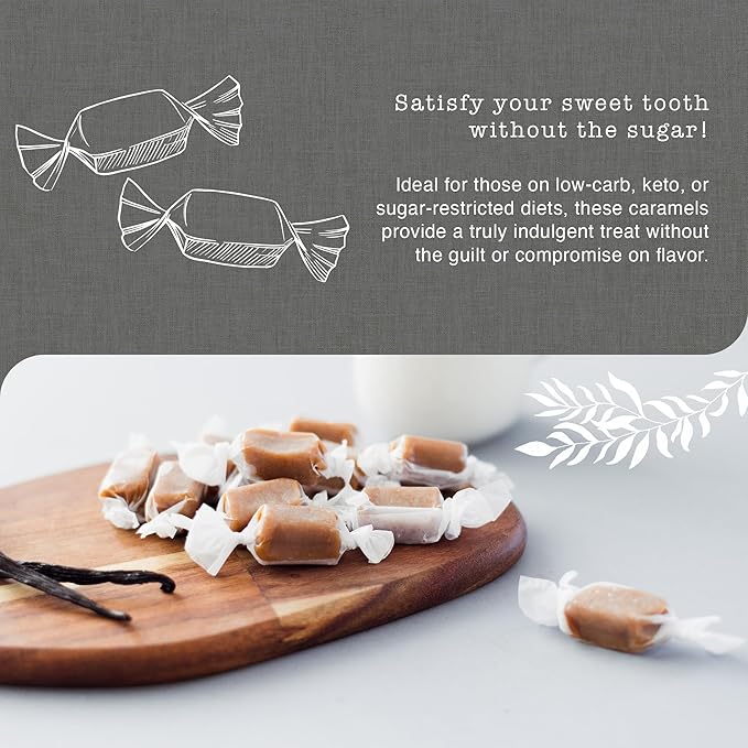 Taras Gourmet Sugar Free Caramels | All Natural Candy | Creamy & Individually Wrapped with Real Butter (20 oz)