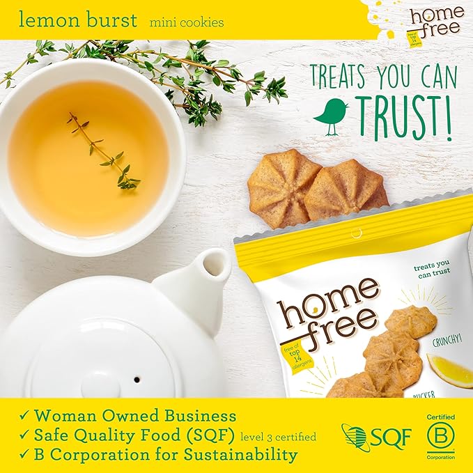 Homefree Treats You Can Trust Gluten Free Mini Cookies, Single Serve, Lemon Burst, 1.0 Ounce (Pack of 64)