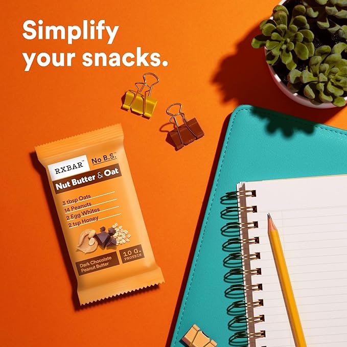 RXBAR Nut Butter and Oat Protein Bars, Protein Snacks, Snack Bars, Dark Chocolate Peanut Butter, 9.7oz Box (5 Count)