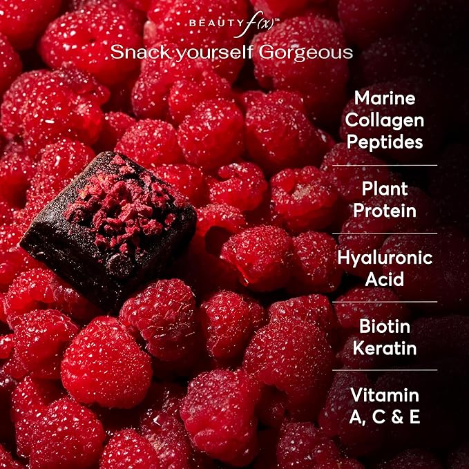 Beauty f(x) Protein Beauty Bites - Collagen Bars – Cacao Raspberry Collagen Protein Bars for Women – 10g Protein, 120 Calories, No Added Sugar – Supports Skin, Hair, and Nails