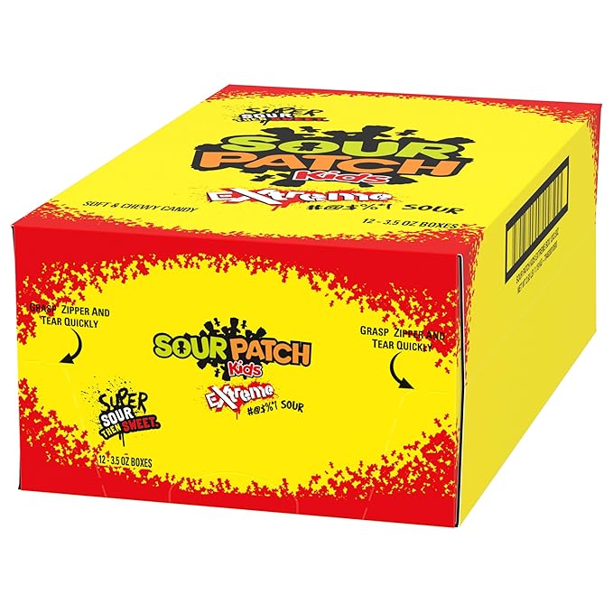 SOUR PATCH KIDS Extreme Sour Soft & Chewy Candy, Bulk Candy, 12 - 3.5 oz Boxes