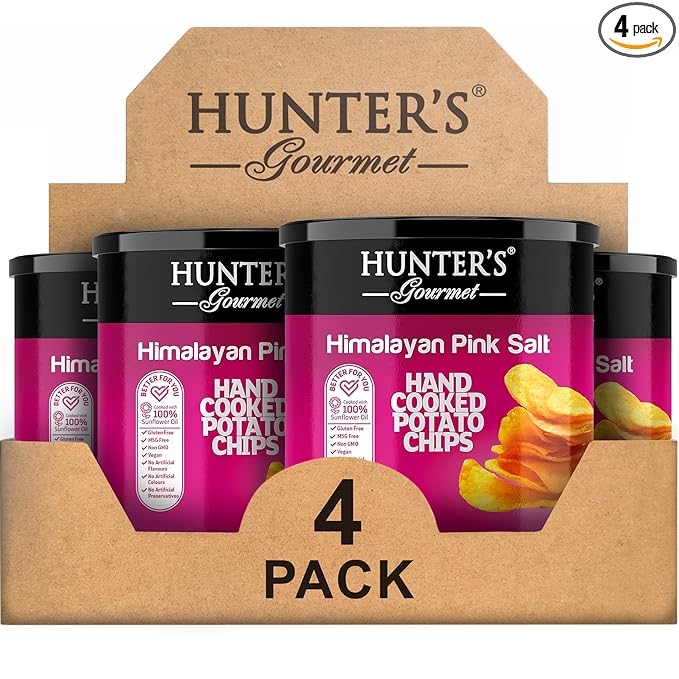 Hunter's Gourmet Hand-Cut Chips | Free from Preservatives & Artificial Colors | Cholesterol-Free | Himalayan Pink Salt Crisps | Great for Special Occasions | Non-GMO | Pack of 4 | 40g