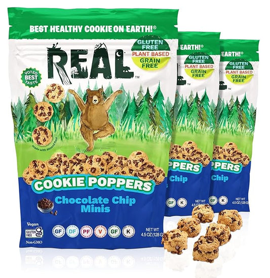 REAL Chocolate Chip Mini Cookie Poppers – Bite-sized Gluten Free Semi Soft Baked Cookies – Dairy Free, Vegan, Kosher, Paleo – Delicious Mini Chocolate Chip Cookies (4.5 oz, 3 Pack)…