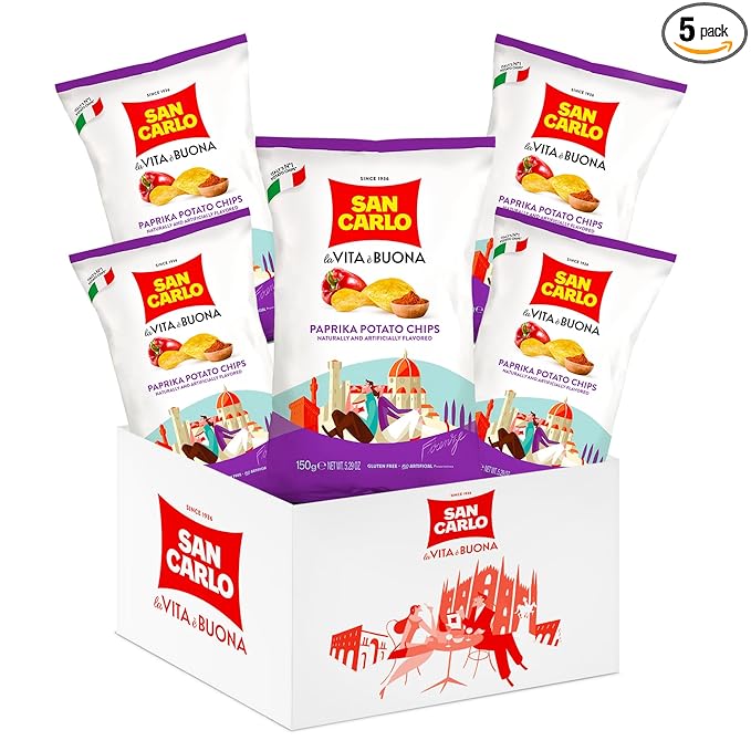 San Carlo Multi Pack 5X Paprika n°1 Italian Potato Chips - 150gr - for Snacking Bliss