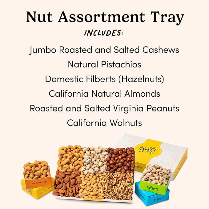 Nuts.com Nuts Assortment Tray – Mixed Nut Sampler Box for Winter, Valentine's Day and Festive Gifts – 2 lb Care Package Includes a Heart Healthy Variety of Cashews, Pecans, Pistachios & More