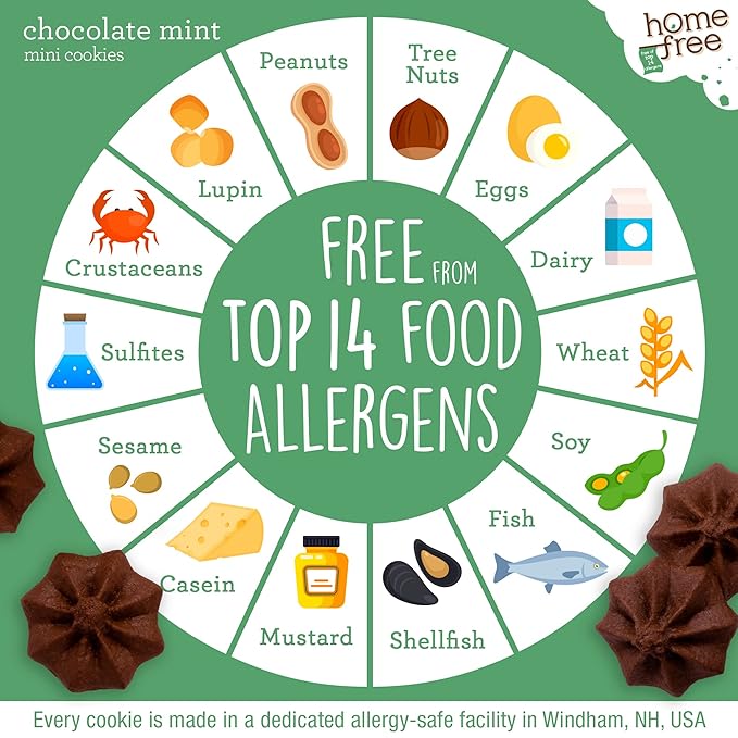 Homefree Chocolate Mint Mini Cookies, Gluten Free, Nut Free, Vegan, Individually Wrapped Packs, School Safe and Allergy Friendly Snack, 0.95 oz. (Pack of 64)