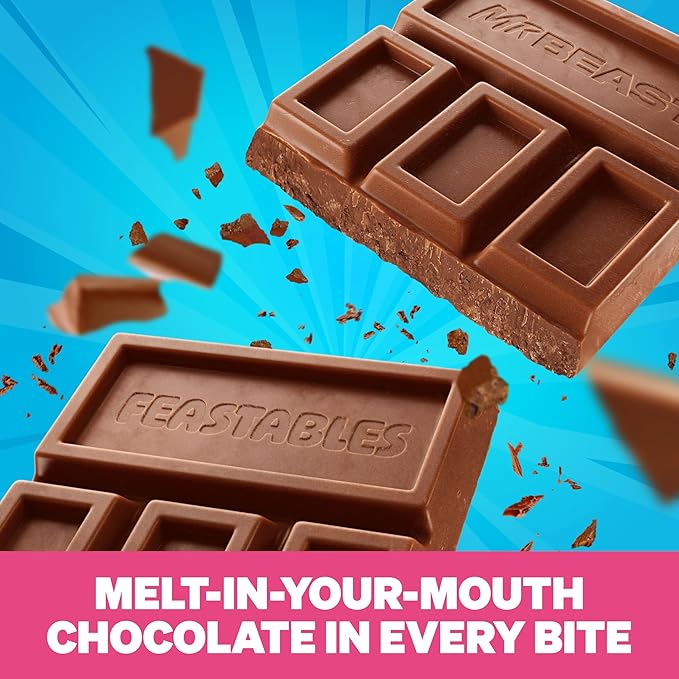 Feastables MrBeast Milk Chocolate Chocolate Bar, King Size Candy Bar for Adults & Kids, Candy Bars for Snacks, Gifts, or Dessert, Sweet & Creamy Fairtrade Cocoa, 2.1 Oz Each, 10 Count