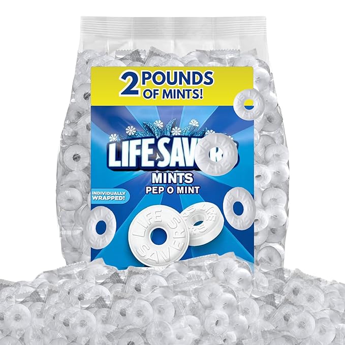 Pep-O-Mint Hard Candy – Classic Peppermint Mint – Individually Wrapped – 2 lb Bulk Bag