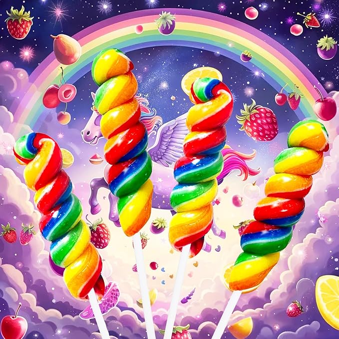 Rainbow Twisty & Swirl Lollipops 20 Pack, Unicorn Candy Twist Lollipop Individually Wrapped Suckers, Kid's Candy Bulk for Birthday, Mixed Fruit Flavor