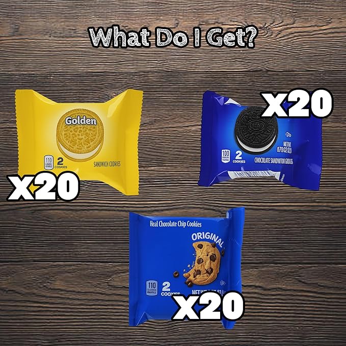 Cookie Variety Pack – 60 Count Snack Box with Individually Wrapped Cookies – Bulk Assortment for School, Office, Gifting, and Care Packages Assembled by Bussin Boxes