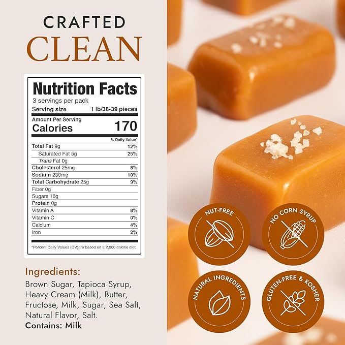 Béquet Caramel - Celtic Sea Salt Caramel - Gourmet Caramel Candy - Salted Caramel Candy Individually Wrapped - Made in Montana - Kosher (Star D) and Gluten Free - 5 LB Box