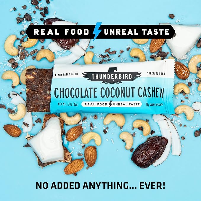 Thunderbird Bars Energy Snack, Gluten-Free with Protein, Healthy Real Food, Vegan Paleo Non-GMO, No Added Sugar, Chocolate Coconut Cashew (6 Count, 1.7 oz. Bars)