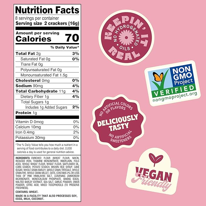 Back To Nature Flatbread Crackers, Pink Himalayan Salt, Kosher, Non-GMO, 5 Ounce (Pack of 6)