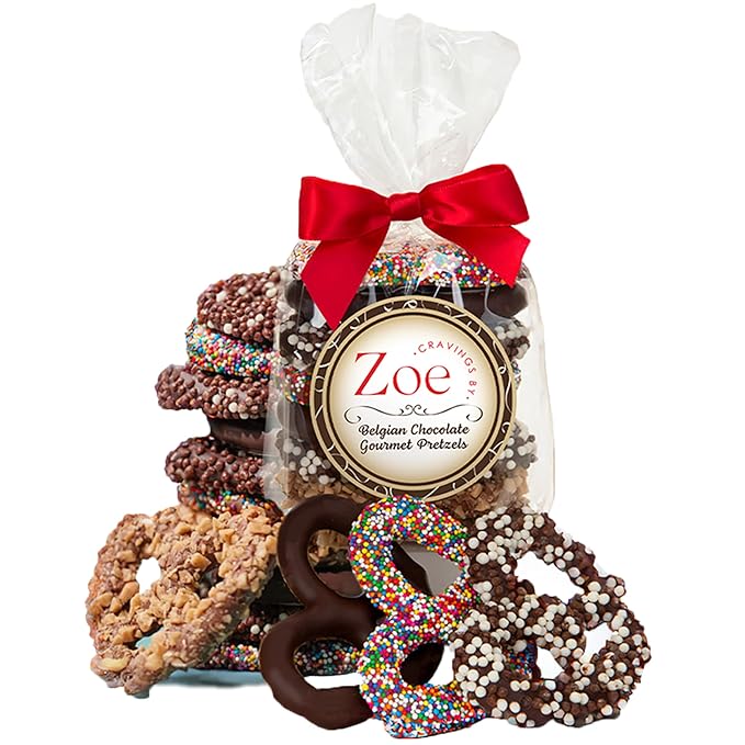 CRAVINGS BY ZOE Mothers Day Chocolate Covered Pretzels Gift Bag 8 oz | Gourmet Kosher Milk & Dark Belgian Chocolate Candy Food Gift Box Basket | Birthday, Get Well, Thank You, Men Women Mom Dad Her
