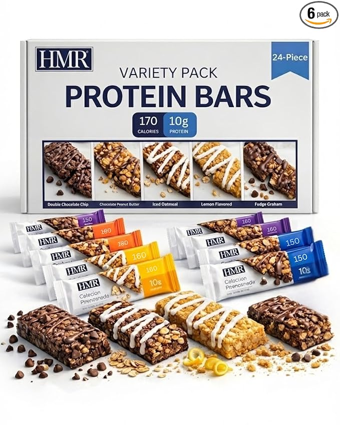 HMR Bar, Variety Pack of Protein Bars | Nutritious Snack to Support Weight Maintenance | Low Calorie Dessert | 10g of Protein | 5 Assorted Flavors, 24 Count