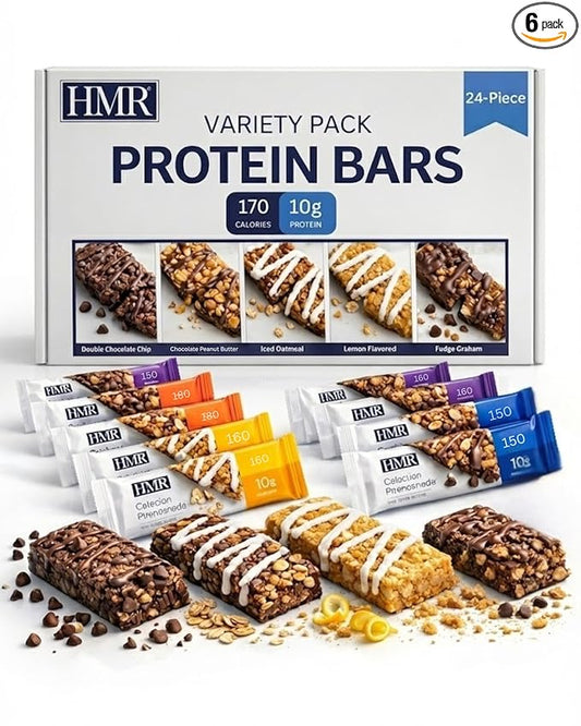HMR Bar, Variety Pack of Protein Bars | Nutritious Snack to Support Weight Maintenance | Low Calorie Dessert | 10g of Protein | 5 Assorted Flavors, 24 Count