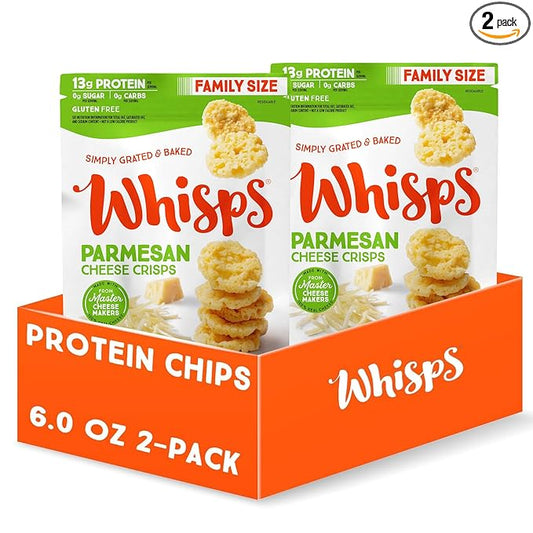 Whisps Cheese Crisps Parmesan Cheese | Protein Chips | Healthy Snacks | Protein Snacks, Gluten Free, High Protein, Low Carb Keto Food (6 Oz, 2 Pack)