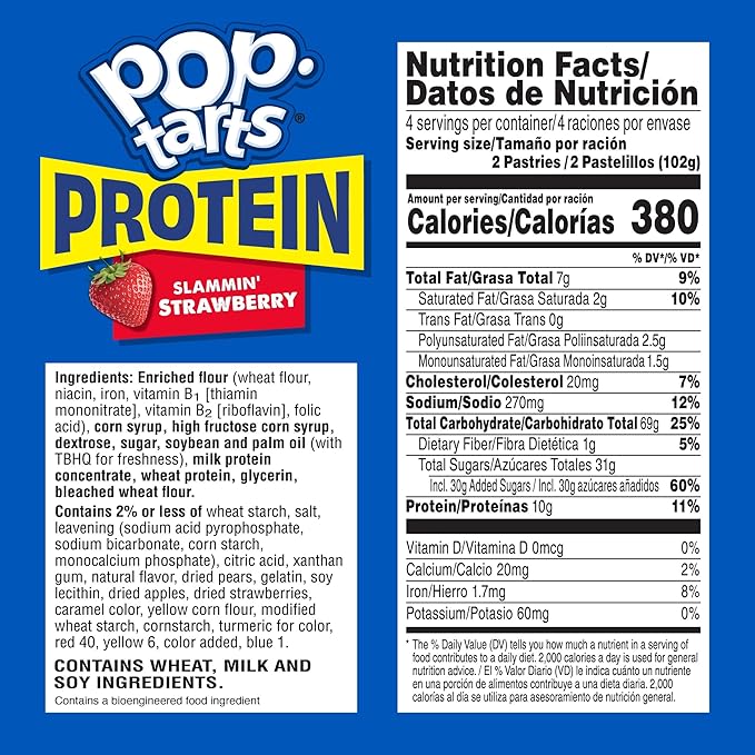 Pop-Tarts Protein Toaster Pastries, 10g Protein, Slammin' Strawberry (96 Pop-Tarts)