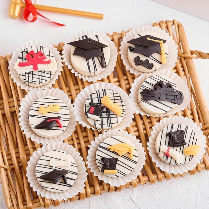 CLUEWR 4 PCS Graduation Chocolate Fondant Molds, Silicone Graduation Cap Diploma Candy Molds for Cake, Cupcake Decorations, Graduation Party Supplies