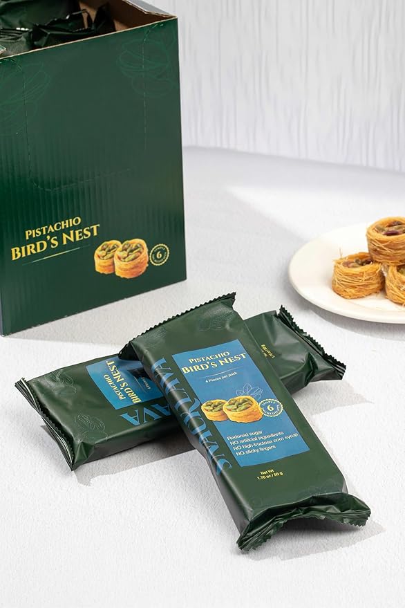 Snacklava Pistachio Bird's Nest - 20 Pack (80 Pieces) - No Artificial Ingredients, Colors or Preservatives - Premium Handmade Pastries