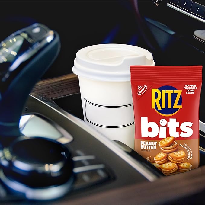 RITZ Bits Peanut Butter Sandwich Crackers, Snacks for Kids and Adults, Lunch Snacks, 12 - 3 oz Bags