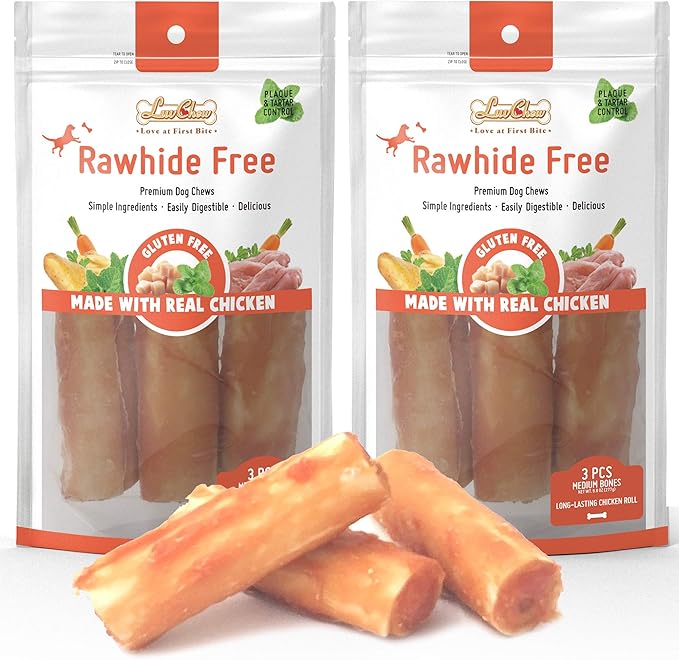 LuvChew Premium Dog Chew Treats Chicken Retriever Rolls for Large Dogs, Rawhide Free, Grain Free, Highly Digestible,Large 7" 2pcs/Pack x 2pack