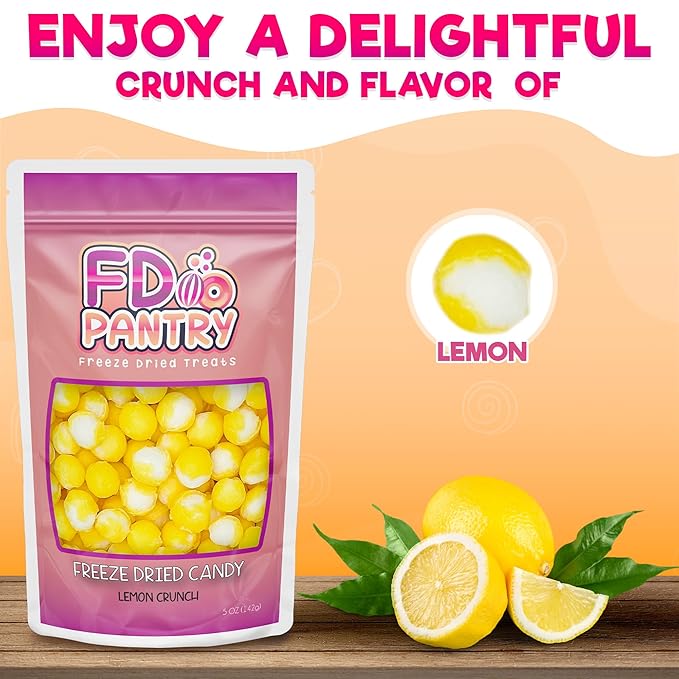 Freeze Dried Sour Lemon Crunchy Candy - 5 oz Unique Candies Delight Crunchy Treat Snack Gift Sour Heads Citrus