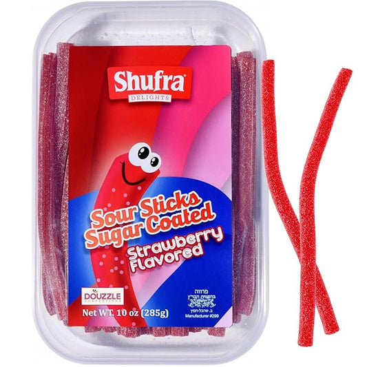 DOUzzle Valentines Day Sweet Treats, Sour Sticks Chewy Candy Straws Strawberry Sour Sticks (10 OZ - Pack of 1) Goodie Bag Stuffer, Pinata Filler - Kosher Parve