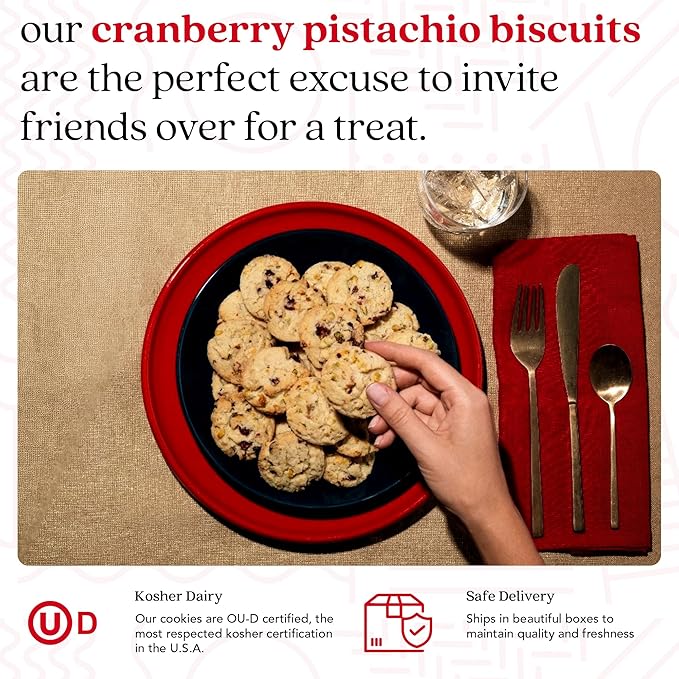 David's Cookies Cranberry Pistachio Biscuits Sweet Sampler Tin - Irresistible Crunch, Snacks And Bakery Treats - Ideal for Snacking And Gifting - Delicious Gourmet Food Gift For All Occasions 9.3oz