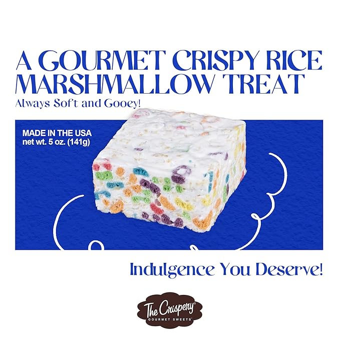 The Crispery Crispycakes – Jumbo Size Pack of 12 Individually Wrapped Assorted Flavor Gourmet Marshmallow Rice Crispycakes, always soft and gooey, packed with fresh ingredients. Made in the USA.
