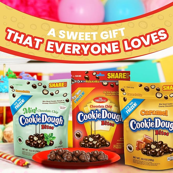 Cookie Dough Bites Variety Pack | 10.5 oz (Pack of 5) | Chocolate Chip, Birthday Cake, Caramel, Fudge Brownie, Mint | Original Edible Cookie Dough Movie Theater Candy